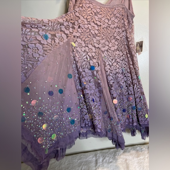 Free People Time After Time Embellished Whimsical Sequins Lace Mini Dress - Picture 9 of 9